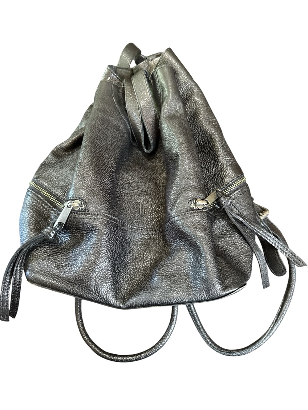 Frye Black Pebbled Leather Drawstring Backpack - Picture 2 of 8
